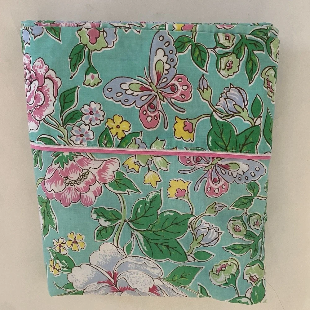 Fleur de Chine Green Pink Floral Full Flat Sheet Utica JP Stevens Odyssey Collec